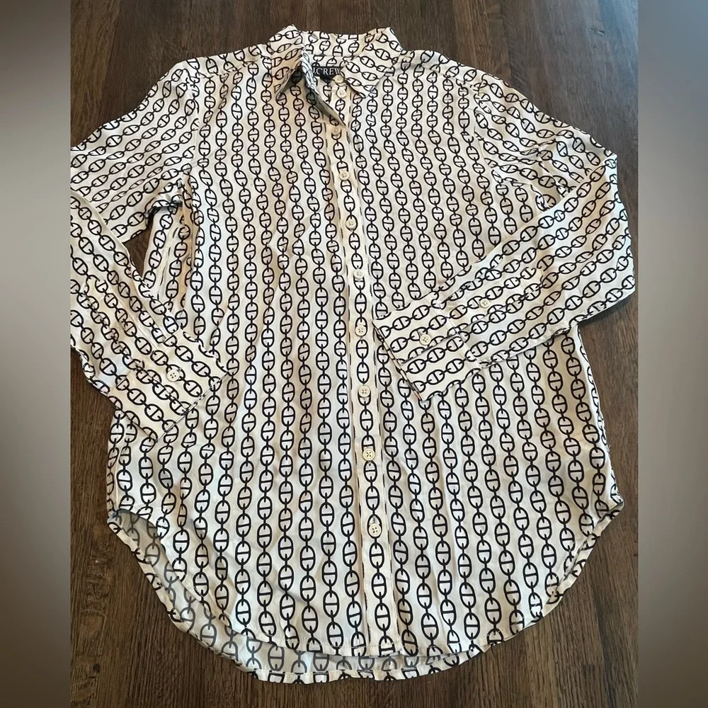 J Crew Cream button down shirt with Black Pattern - Size XXS
